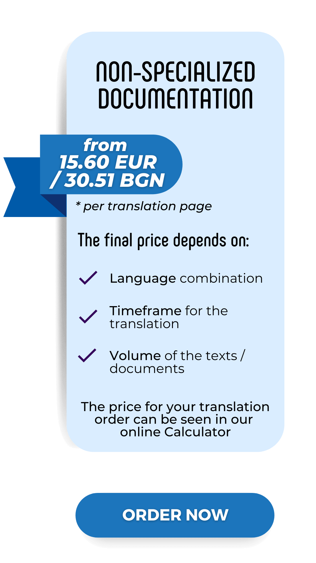 Price for translation of non specialized texts and documents