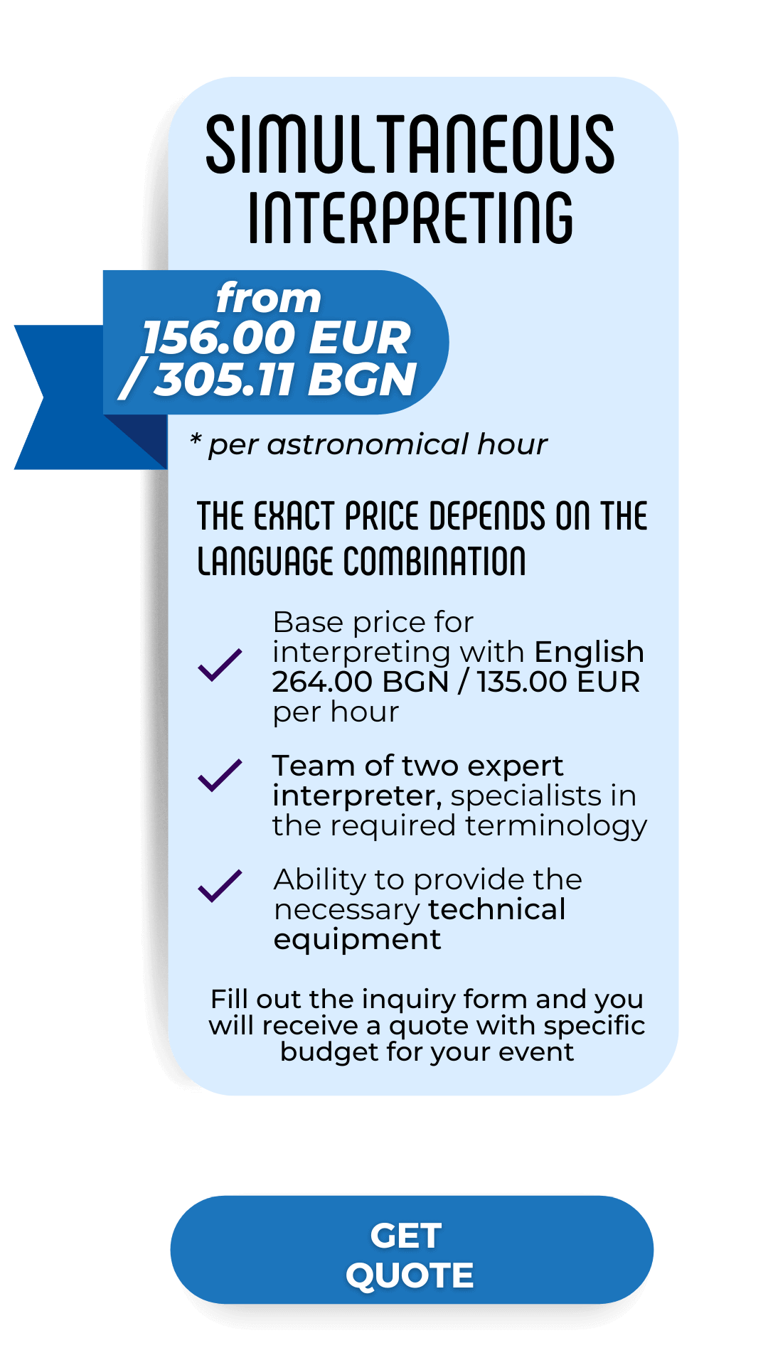 Price for simultaneous interpreting