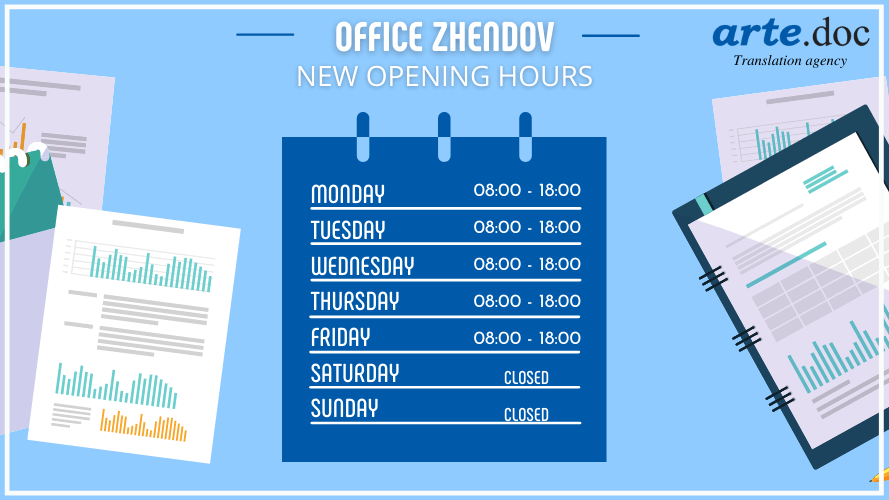 Translation agency arte.doc - Office Zhendov new opening hours